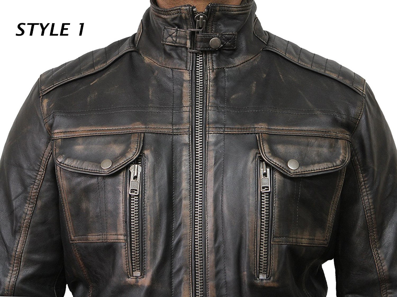 BRANDSLOCK Mens Distressed Genuine Leather Biker Jacket Vintage 