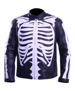 Skeleton Leather Jacket For Mens Motorcycle Bikers Costume