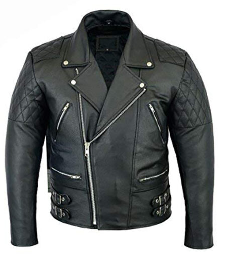 Real Leather Biker Brando Jacket Classic Retro Black Motorcycle Style