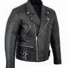Real Leather Biker Brando Jacket Classic Retro Black Motorcycle Style