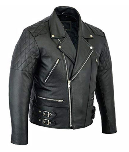 Real Leather Biker Brando Jacket Classic Retro Black Motorcycle Style