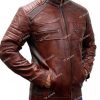 Mens Cafe Racer Distressed Leather Jacket