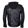Mens Detachable Hooded AJ Styles Motor Biker Leather Jacket back