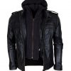 Mens Detachable Hooded AJ Styles Motor Biker Leather Jacket front