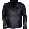 Mens Detachable Hooded AJ Styles Motor Biker Leather Jacket frontt