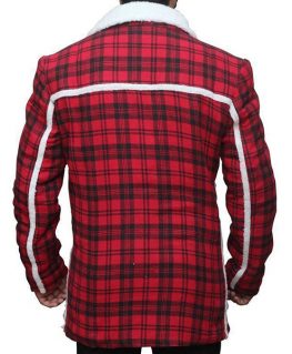 Denver Red Flannel Checkered Style Mens Fur Shearling Jacket