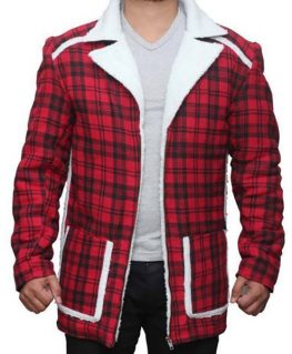 Denver Red Flannel Checkered Style Mens Fur Shearling Jacket