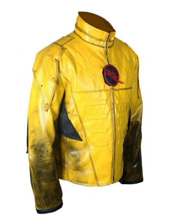 Men's Reverse Flash Eobard Thawne Zoom Yellow Lightning Leather Jacket