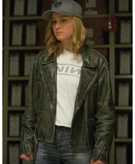 Brie Larson Captain Marvel Carol Danvers Black Biker Leather Jacket