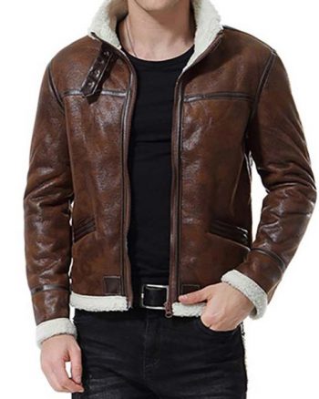 Reno Brown Shearling Leather Jacket Mens