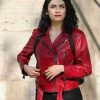 The Protector Hazar Ergüçlü Jacket | Zeynep Erman Red Belted Leather Biker Jacket