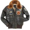 Top Gun Womens Brown Leather Jacket With Patches | US Jackets