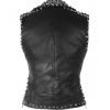Womens Silver Studded Black Leather Vest – US Jackets