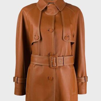 Women’s Brown Belted Leather Coat