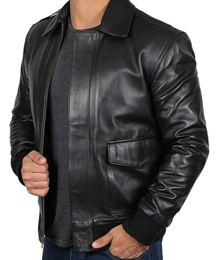 Mens Black Lambskin A2 Bomber Jacket