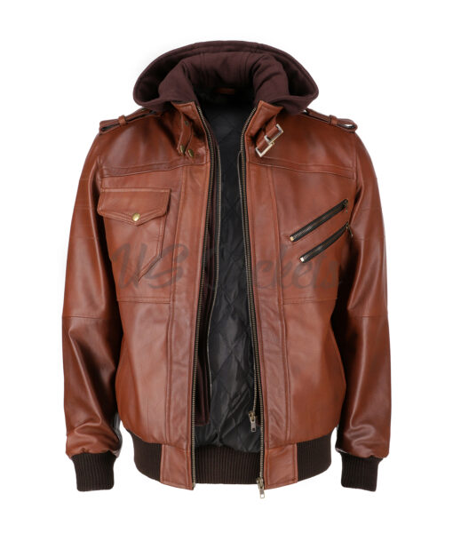 Conrad Abraham Dark Brown Hooded Bomber Leather Jacket