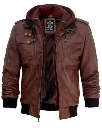 Dark Brown Hooded Leather Jacket