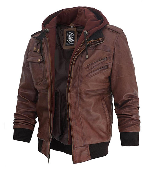 Dark Brown Hooded Bomber Jacket
