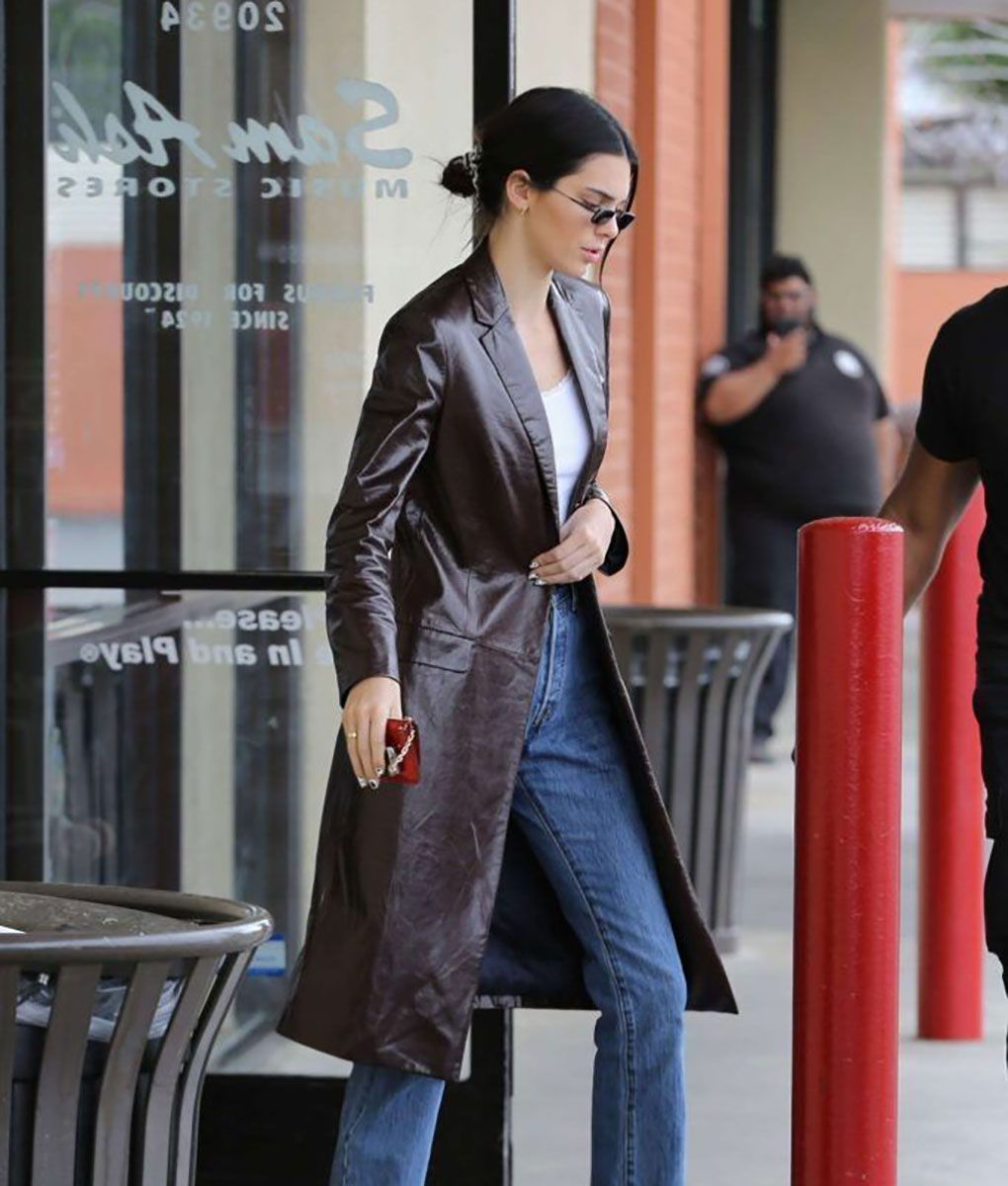 Kendall Jenner Brown Leather Coat (1)