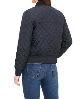 Dawn Womens Diamond Quilted Blue Bomber Jacket