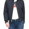 Dawn Womens Diamond Quilted Blue Bomber Jacket3