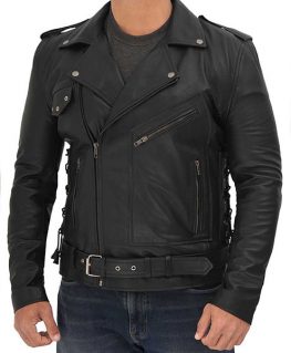 Lawrence Mens Leather Biker Asymmetrical Jacket
