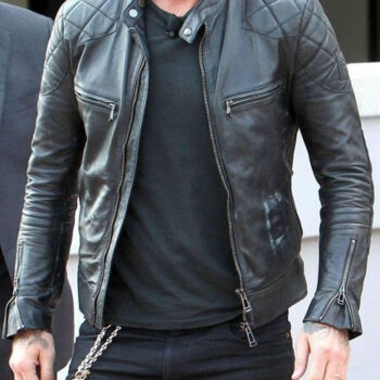 Mens Black Quilted David Beckham Leather Jacket
