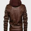 Men’s Brown Bomber Leather Jacket with Hood