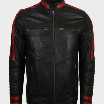 Mens Cafe Racer Red And Black Leather Jacket