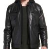 Men’s Causal Smooth Black Leather Jacket with Hood2