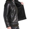 Men’s Causal Smooth Black Leather Jacket with Hood3