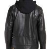 Men’s Causal Smooth Black Leather Jacket with Hood4