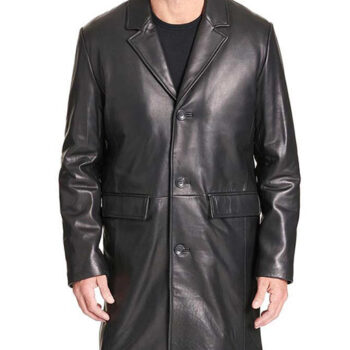 Mens Designer Black Leather Topper Coat