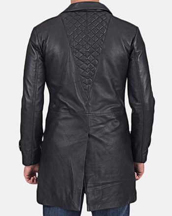 Mens Notch Quilted Collar Black Leather Coat