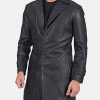 Mens Notch Quilted Collar Black Leather Coat3