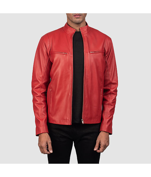 Men's Red Biker Leather Jacket For Mens
