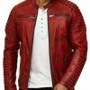 Mens Red Leather Biker Jacket2