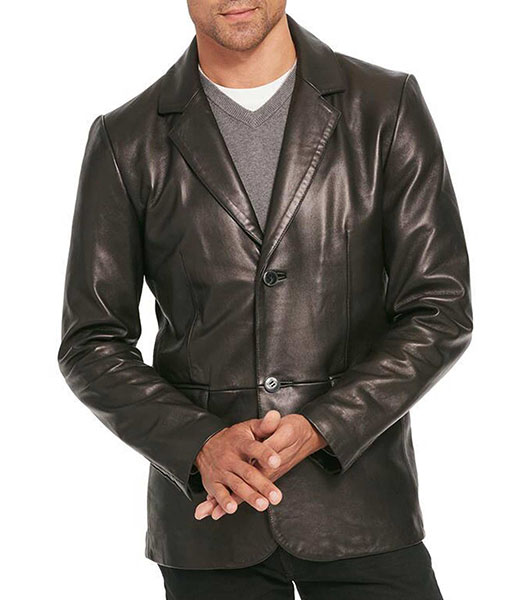 Men's Smooth Black Leather Blazer