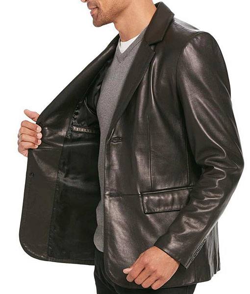 Men's Smooth Black Leather Blazer