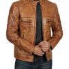 Mens Tan Quilted Biker Leather Jacket2