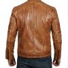 Mens Tan Quilted Biker Leather Jacket3