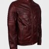 Mens Vintage Cafe Racer Maroon Waxed Leather Jacket2