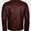 Mens Vintage Cafe Racer Maroon Waxed Leather Jacket3