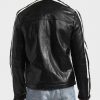 Men’s White Stripe Black Biker Cafe Racer Leather Jacket2