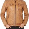 Michael Camel Brown Distressed Leather Jacket2