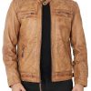 Michael Camel Brown Distressed Leather Jacket4