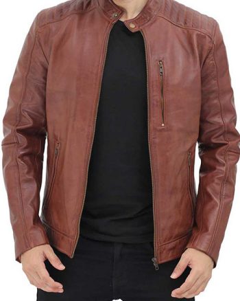 Michael Mens Brown Leather Cafe Racer Jacket