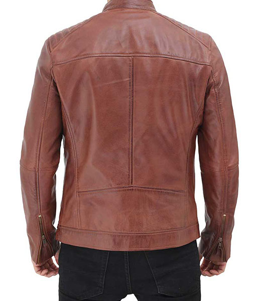 Michael Mens Brown Leather Cafe Racer Jacket