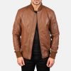 Nathan Brown Leather Bomber Jacket