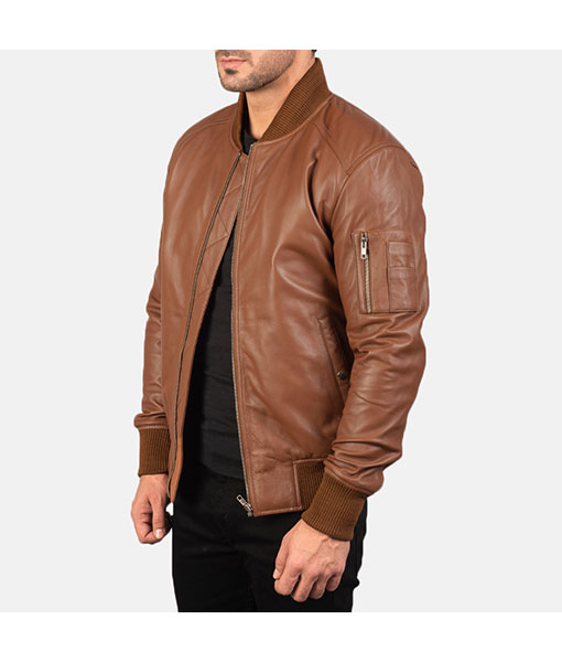 Nathan Brown Leather Bomber Jacket